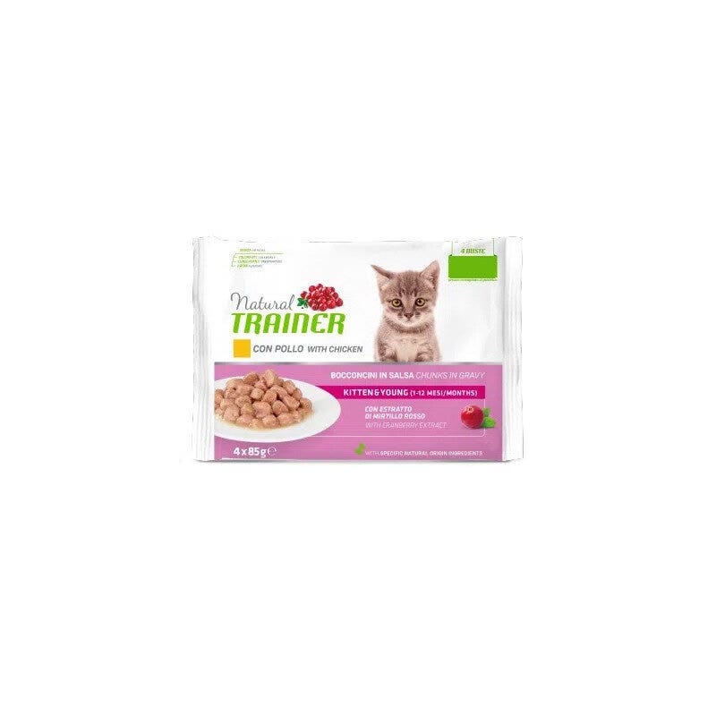 Natural Trainer Kitten & Young Pollo Bocconcini in Salsa Per Gattini 4x85g-1