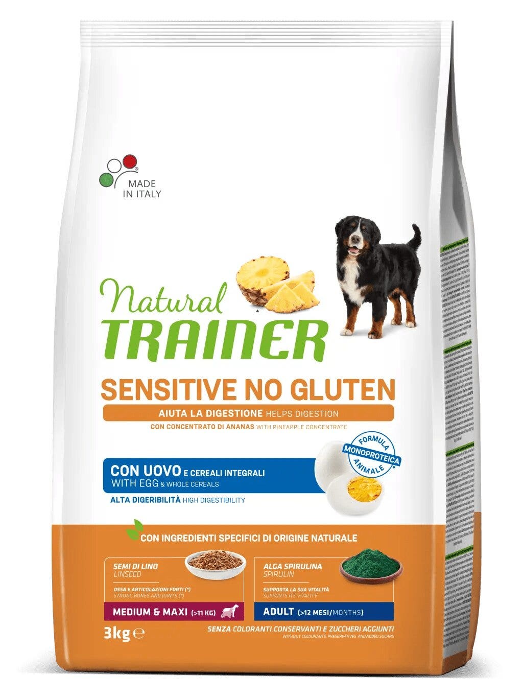 Natural Trainer Cane Sensitive No Gluten Medium & Maxi Adult con Uova 3kg-1