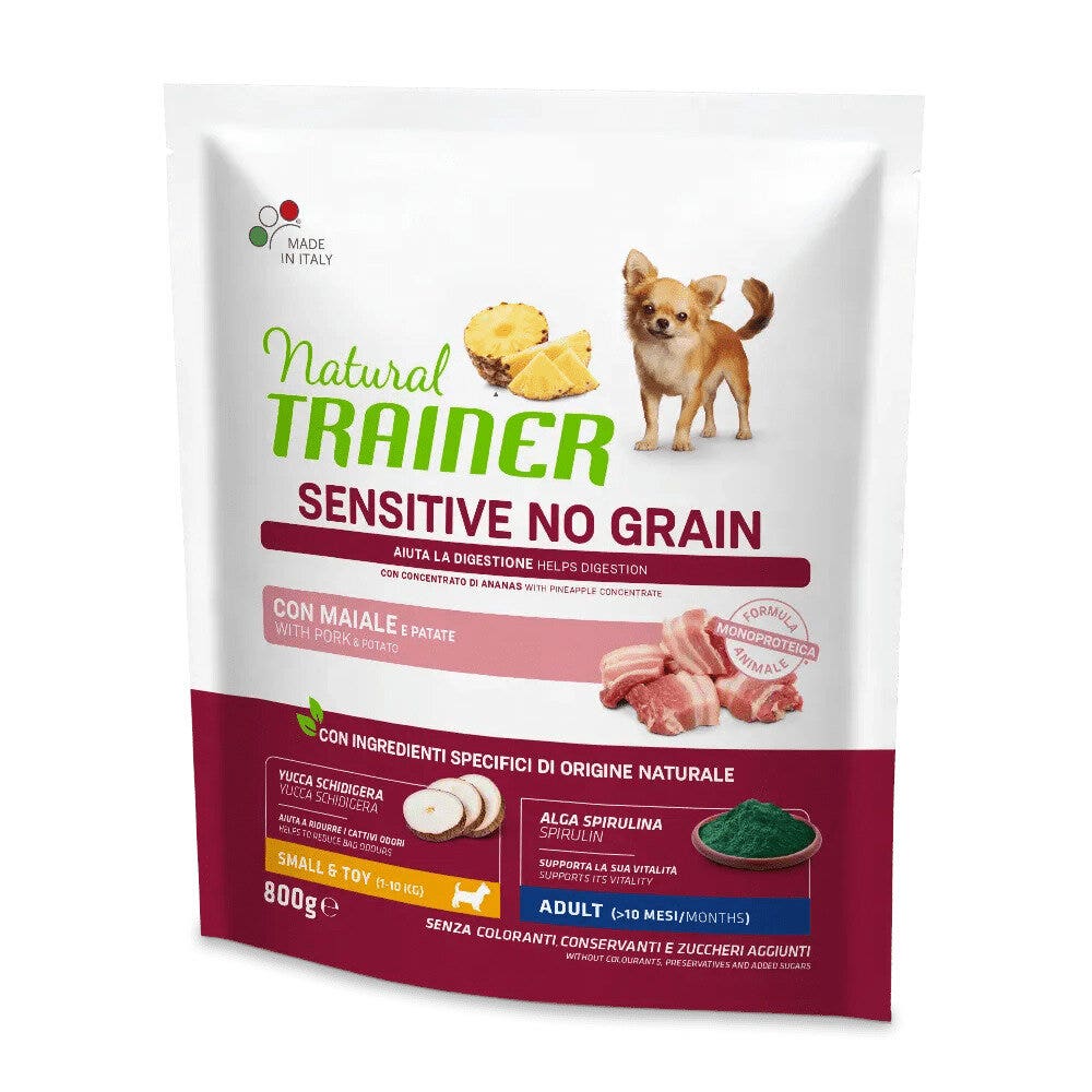 Natural Trainer Sensitive No Grain Small & Toy Adult Con Maiale Per Cani Toy 800g-1