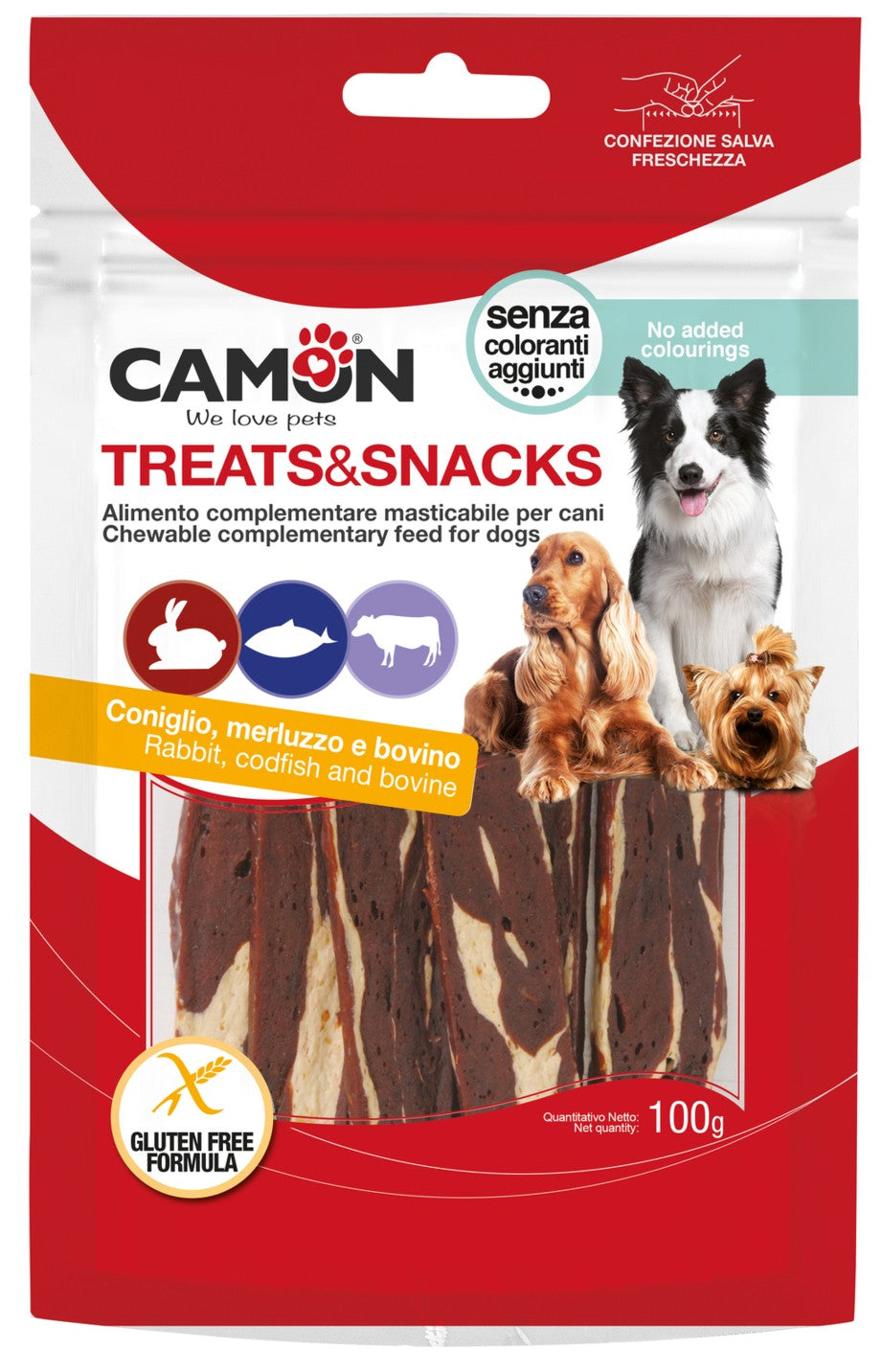 Chewy Stripes per Cani con Coniglio Merluzzo Pelle Bovina 100 g