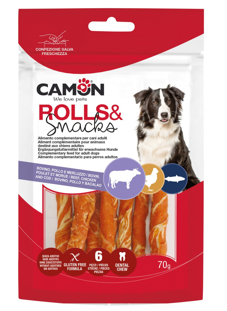 Rolls Pelle Bovina con Pollo Merluzzo 6 Pezzi 70g