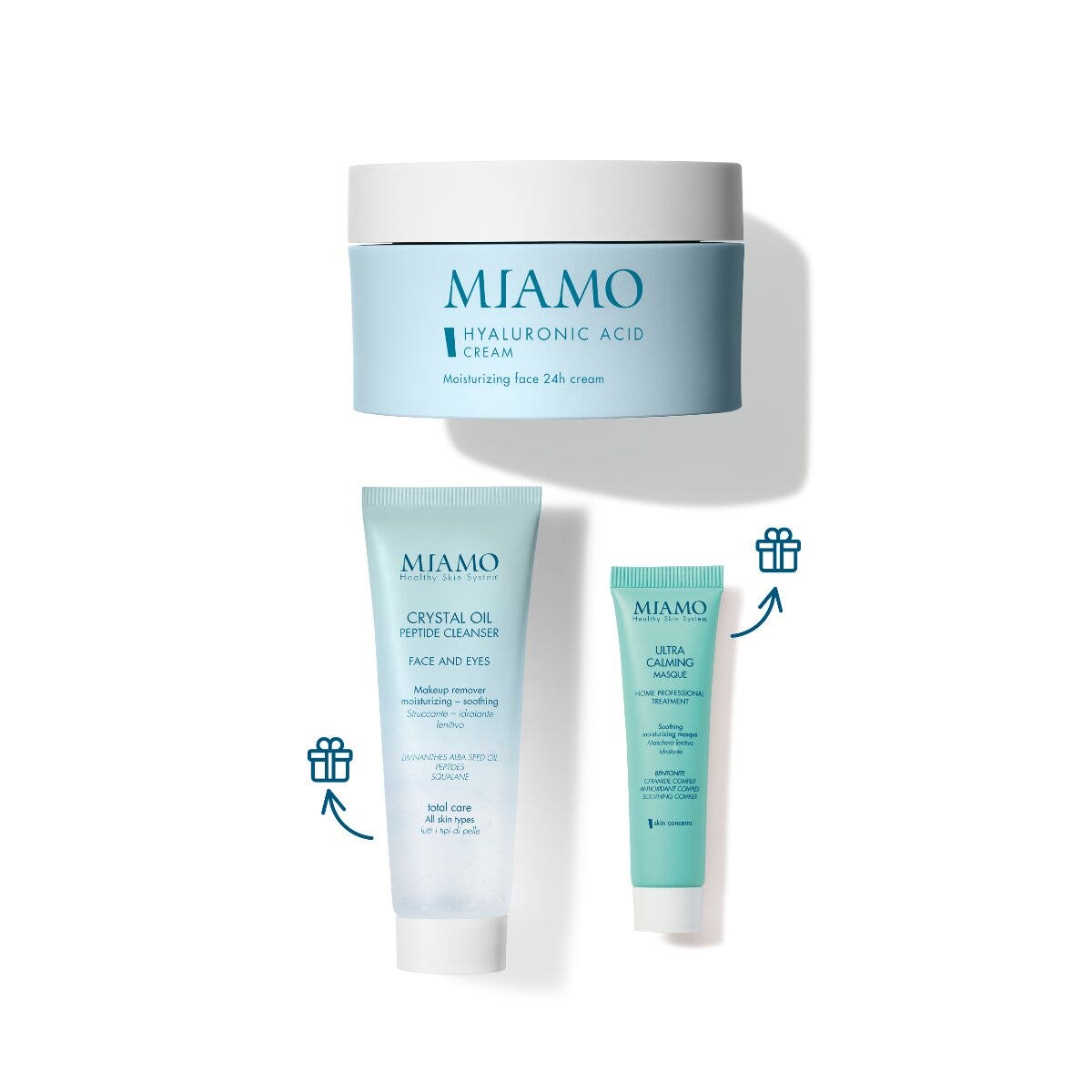 Miamo Cofanetto Daily Essential Hyaluronic Cream 50ml + Crystal Oil Peptide Cleanser 50ml + Ultra Calming Masque 10ml-1