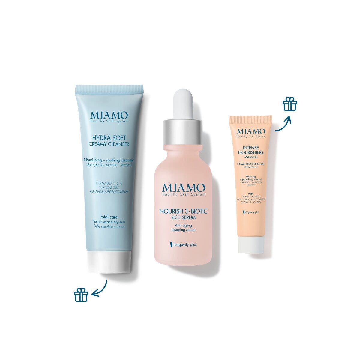Miamo Cofanetto Intense Nourishing Nourish 3 Biotic Rich Serum 30ml + Maschera 10ml + Hydrasoft Creamy Cleanser 50ml-1