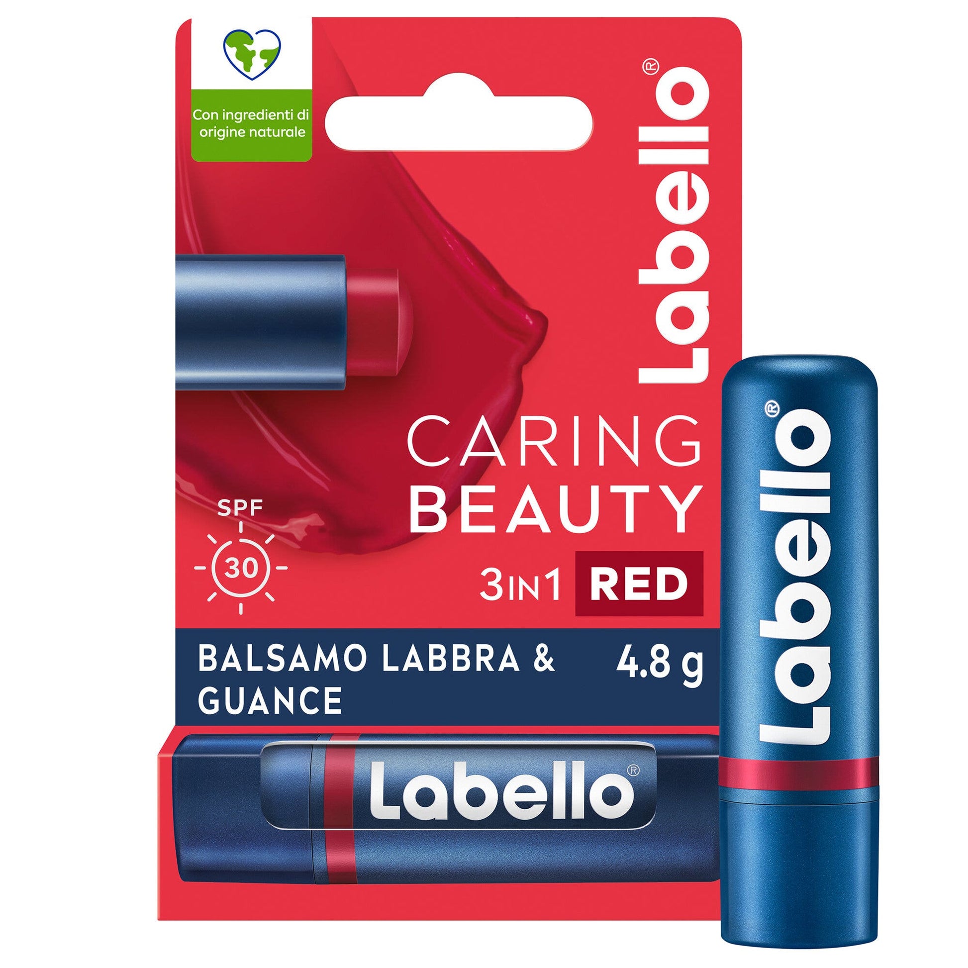 Labello Caring Beauty Lip & Cheek Red Spf30 Burrocacao Labbra E Guance Colorato Rosso 4,8g-1
