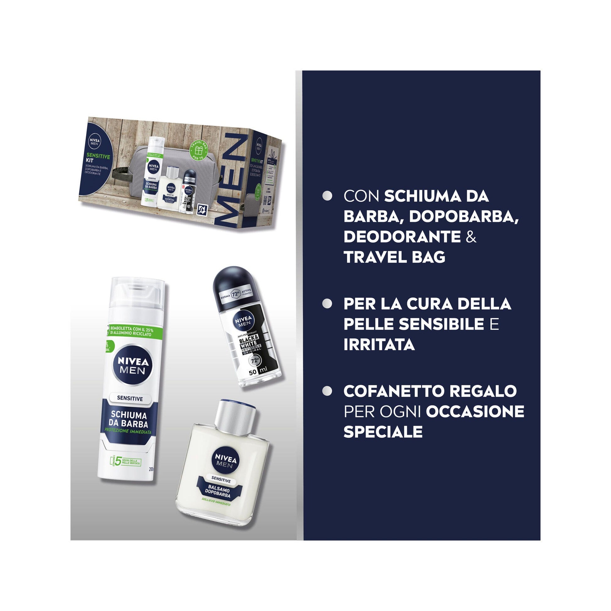 Nivea Men Sensitive Cofanetto Schiuma 200ml + Balsamo 100ml + Deo 50ml + Travel Bag-3