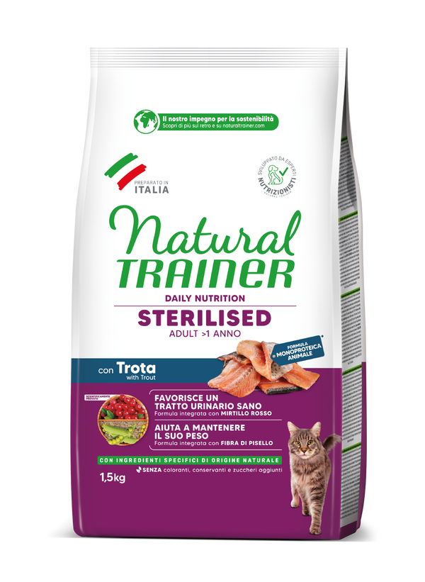 Natural Trainer Per Gatti Adulti Sterilizzati Trota 1,5 kg
