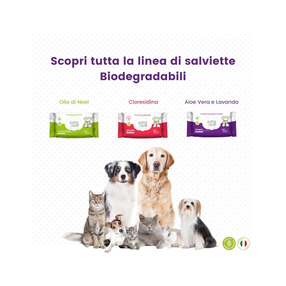 Italian Pet Salviettine Biodegradabili Aloe Vera/Lavanda Per Cani/Gatti 15x19cm 50 Pezzi-4