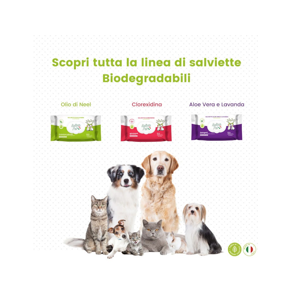 Italian Pet Salviettine Biodegradabili Olio Di Neem Per Cani/Gatti 20x30cm 50 Pezzi-4