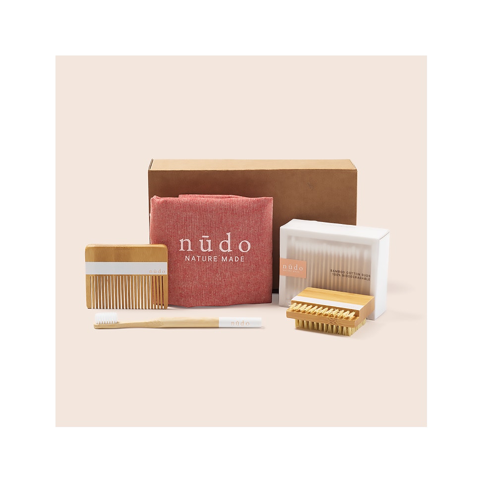 Nudo Kit Bamboo Essentials Cotton Fioc + Spazzolino Denti + Pettine + Spazzola Unghie + Shopper In Cotone-1