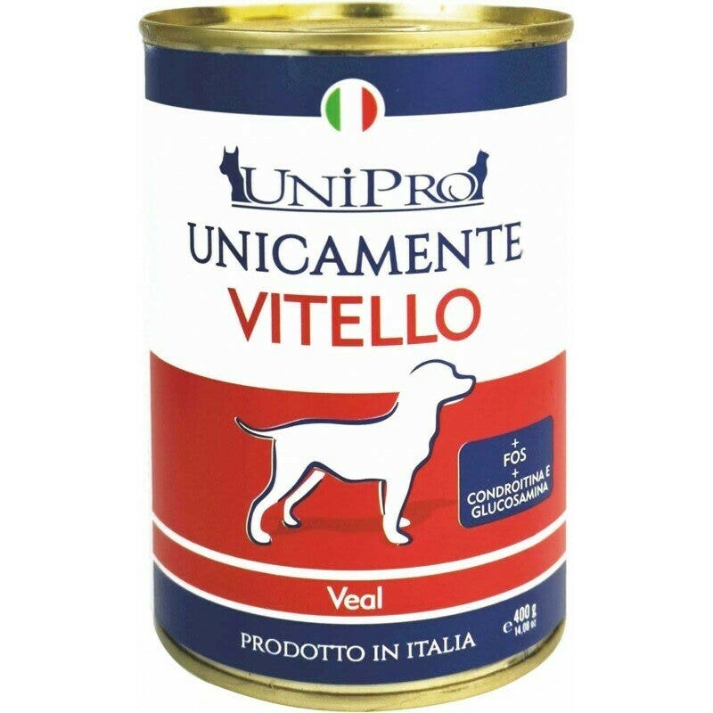 Unipro Unicamente Vitello Cibo Umido Cani Adulti Barattolo 400g-1