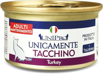 Unipro Unicamente Tacchino Cibo Umido Gatti Adulti Barattolo 85g-2