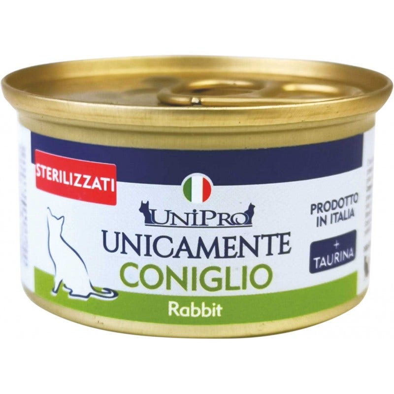 Unipro Unicamente Coniglio Cibo Umido Gatti Adulti Sterilizzati Barattolo 85g-1