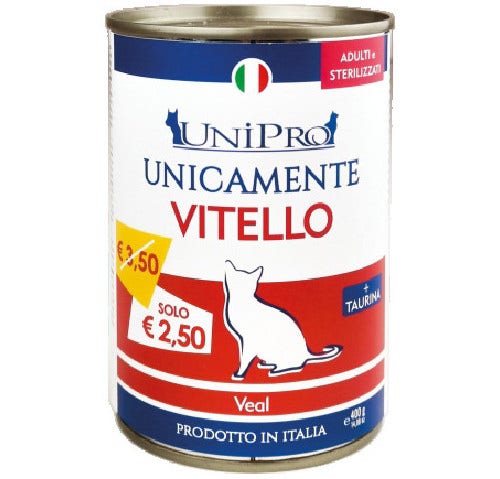 Unipro Unicamente Vitello Cibo Umido Gatti Adulti Sterilizzati Barattolo 400g-2