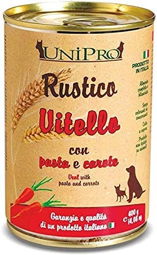 Unipro Rustico Vitello Pasta Integrale Carote Cibo Cane Adulto Barattolo 400g-1