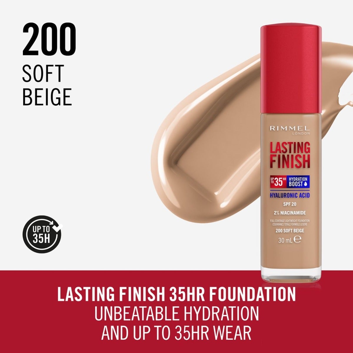 Rimmel Fondotinta Lasting Finish 35h Con Acido Ialuronico 200 Soft Beige 30ml-4