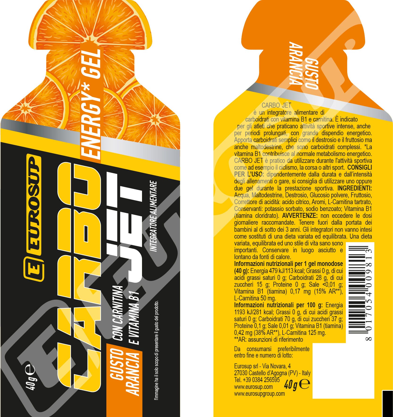 Eurosup Carbo Jet Energy Gel Gusto Arancia 40g-2