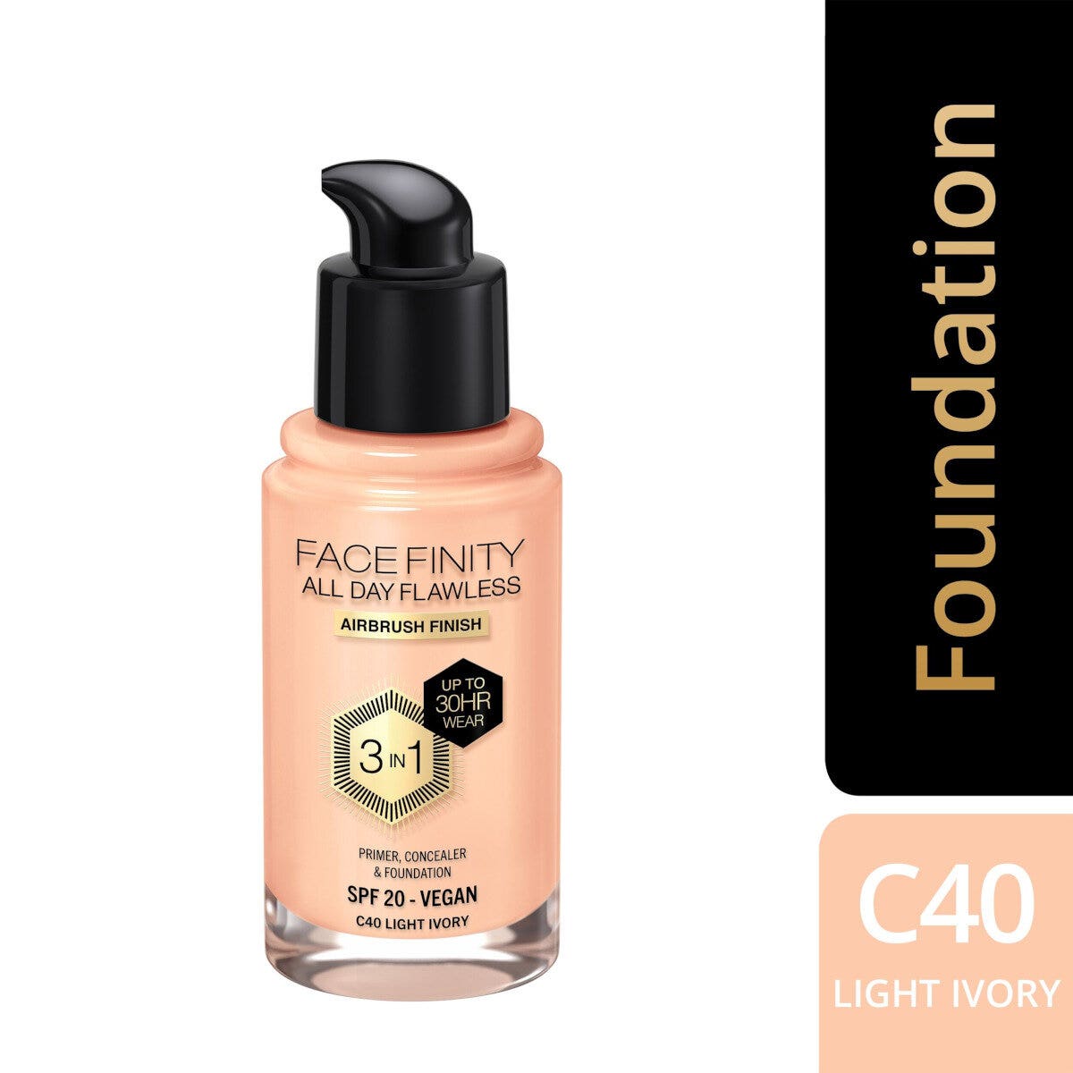 Max Factor Fondotinta Facefinity All Day Flawless 3In1 C40 Light Ivory 30ml-4