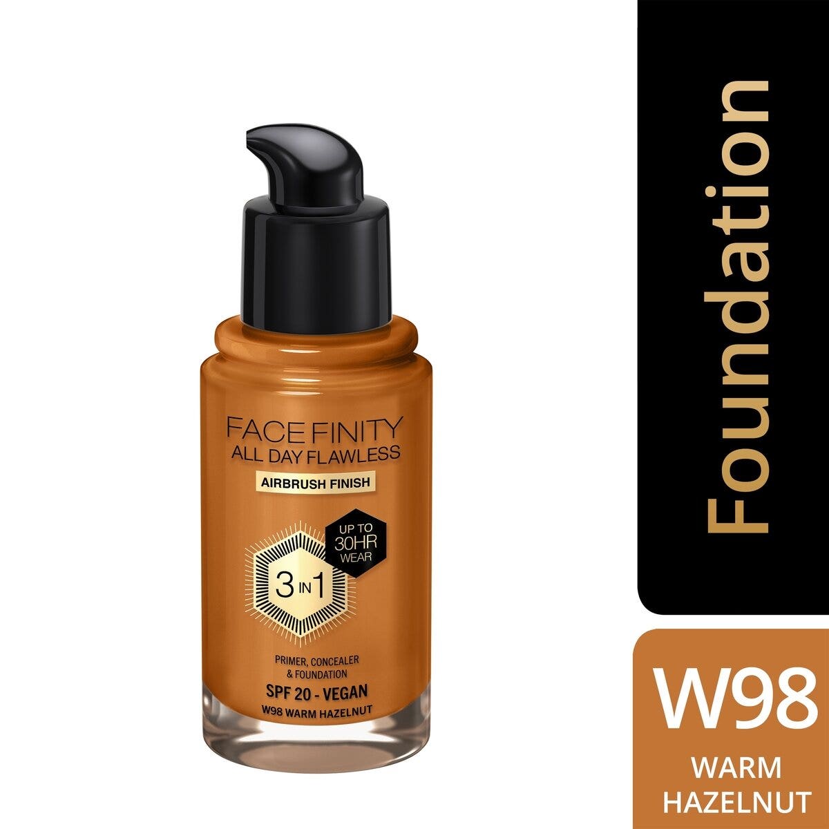 Max Factor Fondotinta Facefinity All Day Flawless 3In1 W98 Warm Hazelnut 30ml-4