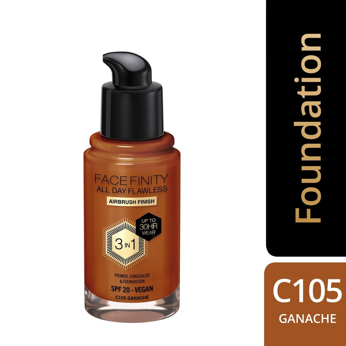 Max Factor Fondotinta Facefinity All Day Flawless 3In1 C105 Ganache 30ml-4