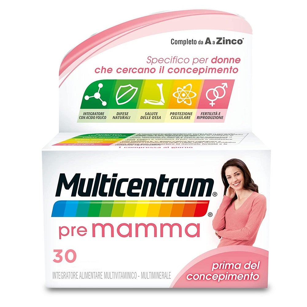 Multicentrum Pre-Mamma Integratore Alimentare Multivitaminico Acido Folico Calcio Vitamina D E 30 Compresse-8