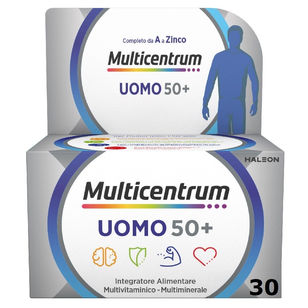Multicentrum Uomo 50+ Integratore Alimentare Multivitaminico Vitamina D3 C B Zinco Magnesio 30 Compresse-0