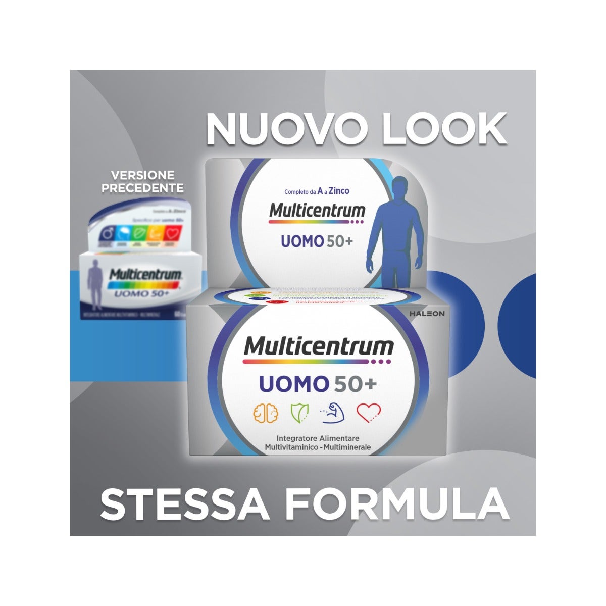 Multicentrum Uomo 50+ Integratore Alimentare Multivitaminico Vitamina D3 C B Zinco Magnesio 30 Compresse-1