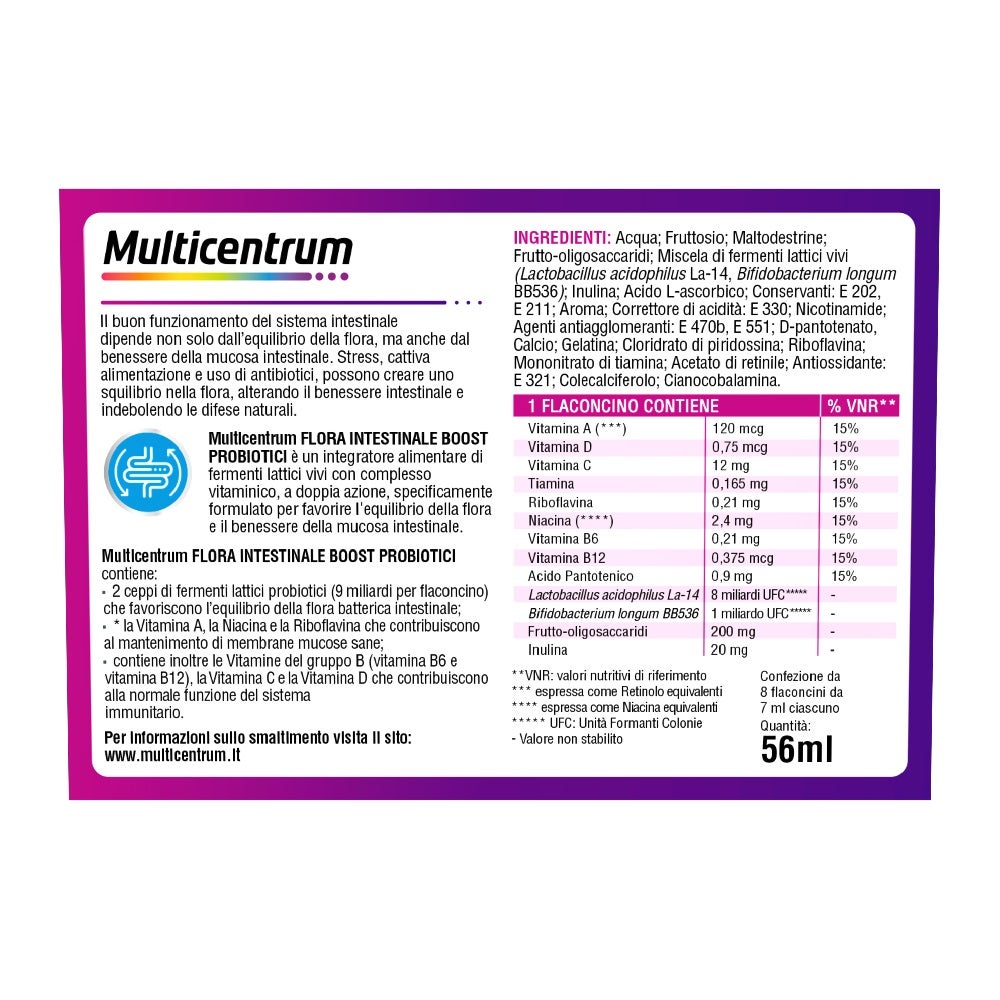 Multicentrum Flora Intestinale Boost Probiotici Integratore Fermenti Lattici Intestino 8 Flaconcini-17