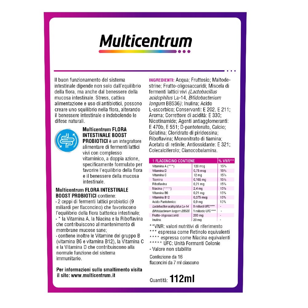 Multicentrum Flora Intestinale Boost Probiotici Integratore Fermenti Lattici Intestino 16 Flaconcini-16