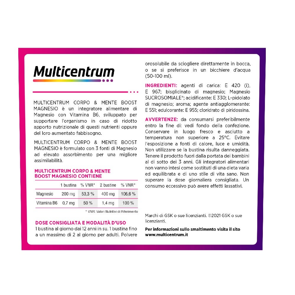 Multicentrum Boost Magnesio Integratore Alimentare Vitamina B6 Magnesio Pidolato Stanchezza 30 Bustine-7