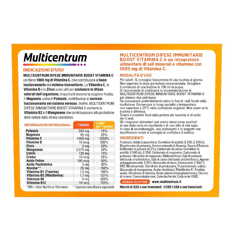 Multicentrum Difese Immunitarie Boost Vitamina C Integratore Alimentare Sali Minerali Vitamine 14 Bustine-6