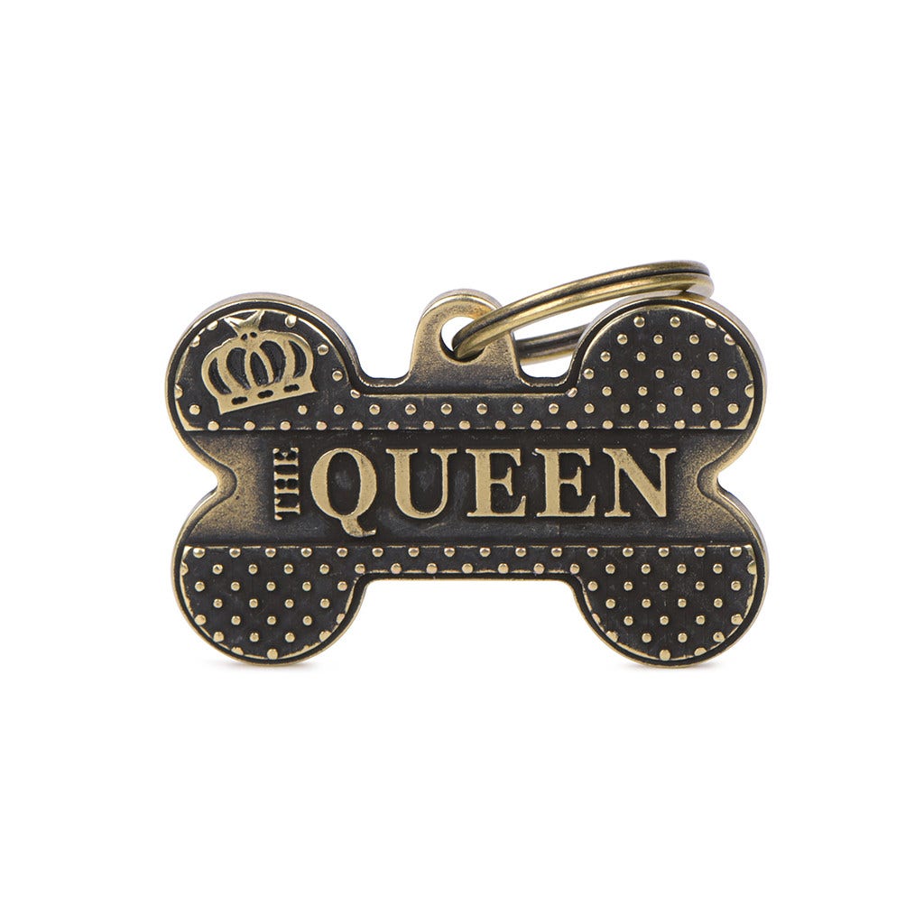 Medaglietta Per Cani E Gatti Personalizzata Osso Queen English Bronx Taglia Grande-1