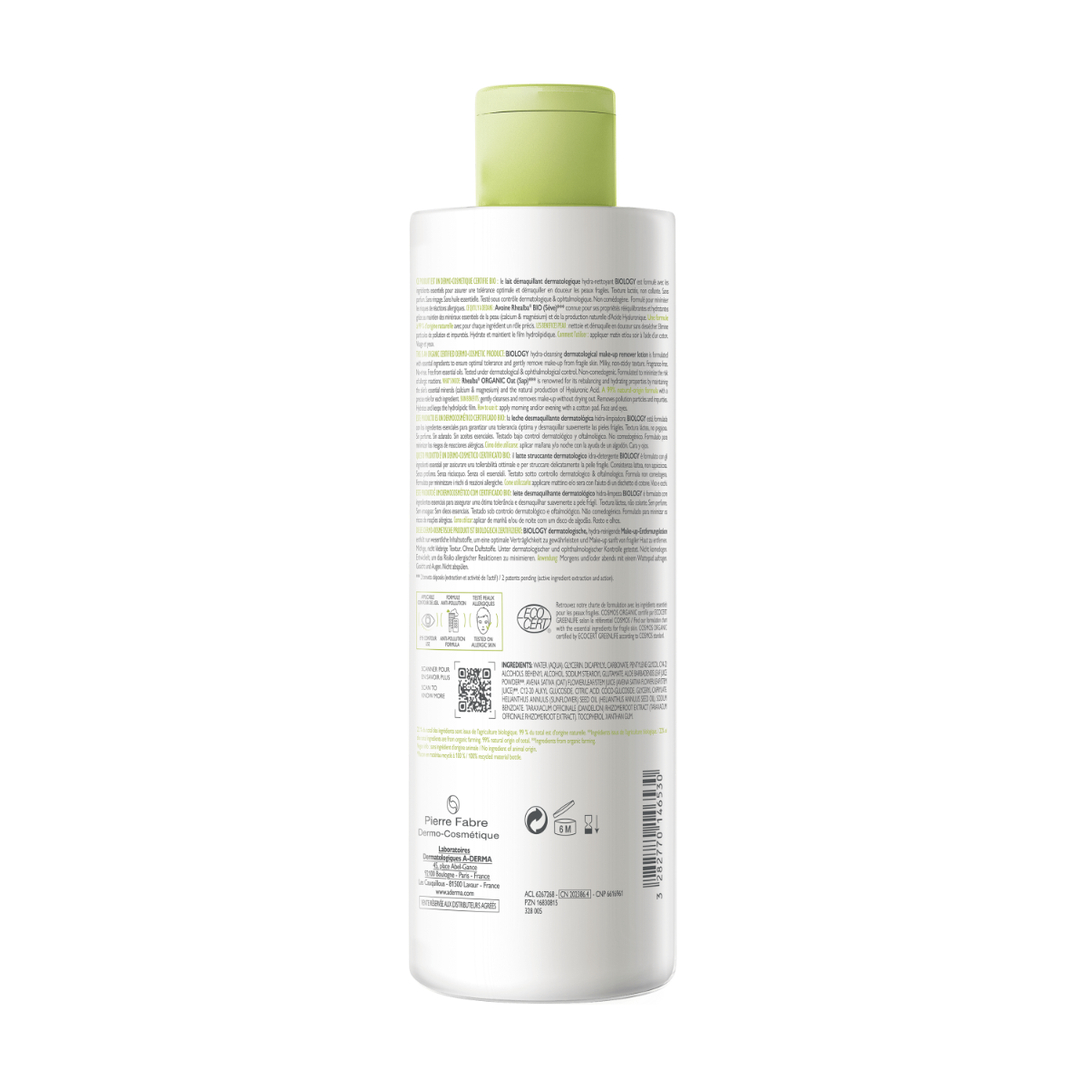 A-Derma Biology Latte Struccante Dermatologico Idra-Detergente 400ml-3