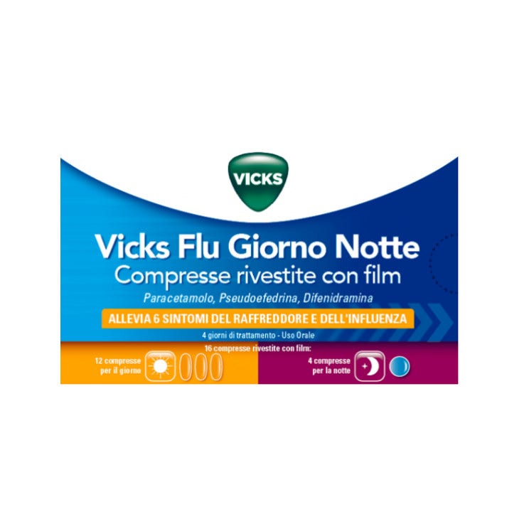 Vicks Flu Giorno Notte 12 Compresse Giorno + 4 Compresse Notte  - 1