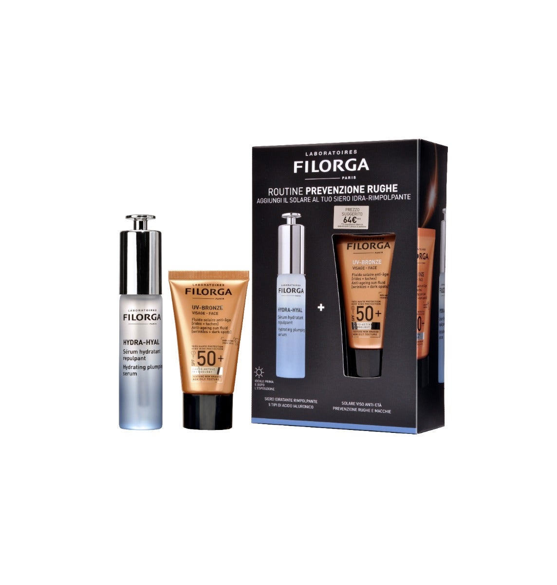 Filorga Cofanetto Hydra Hyal Siero 30ml + Uv-Bronze Solare Viso 40ml SPF50+  -5