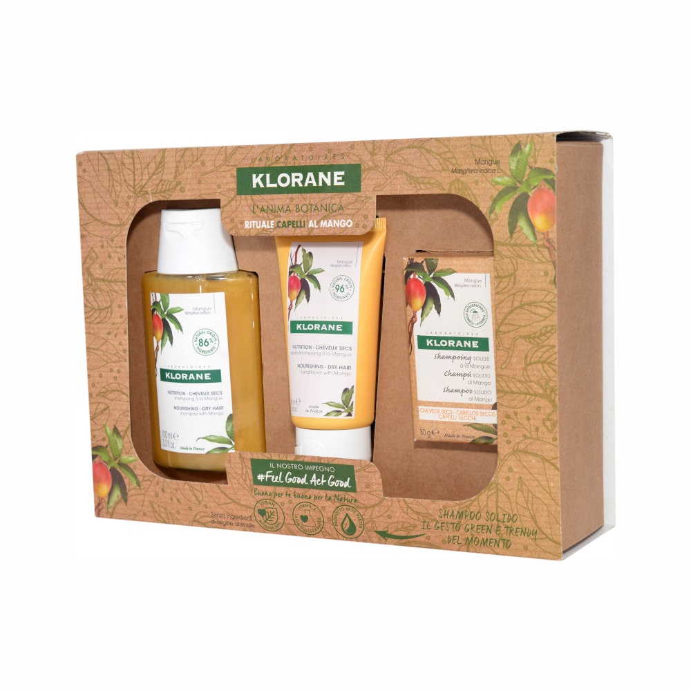 Klorane Cofanetto Rituale Capelli Secchi al Mango Shampoo 100ml + Balsamo 50ml + Shampoo Solido 80g-2