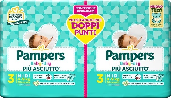 Pampers Baby Dry Pannolino Duo Downcount Midi 40 Pezzi-1