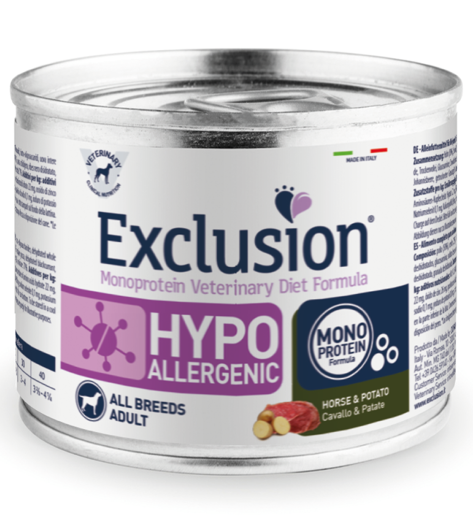 Exclusion Veterinary Diet Formula Hypoallergenic Per Cani Cavallo/Patate Lattina 400gr-1