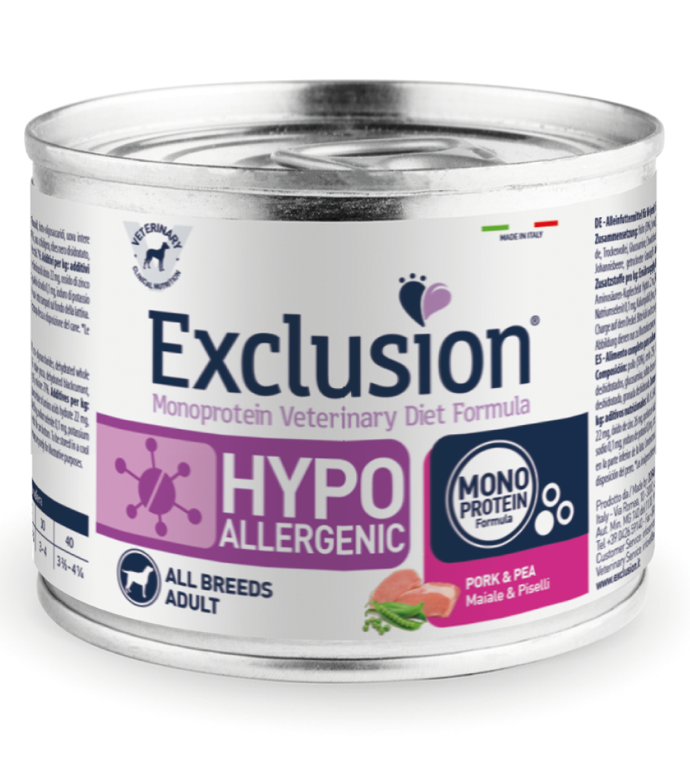 Exclusion Veterinary Diet Formula Hypoallergenic Per Cani Maiale/Piselli Lattina 200gr-1