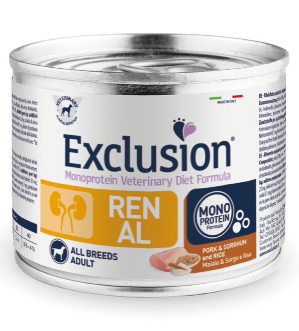 Exclusion Veterinary Diet Formula Renal Per Cani Maiale/Sorgo E Riso Lattina 200gr-1