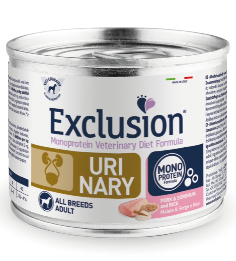 Exclusion Monoprotein Veterinary Diet Formula Urinary Cibo Umido Sorgo/Suino/Riso Per Cani Lattina 200g-2