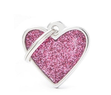 Medaglietta Per Cani E Gatti Personalizzata Cuore Rosa Con Glitter Taglia Piccola-1