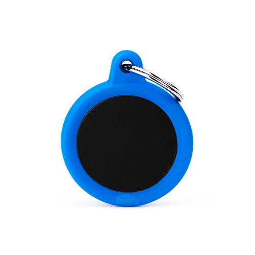Medaglietta Per Cani E Gatti Personalizzata Cerchio In Alluminio Nero Con Gomma Blu-1