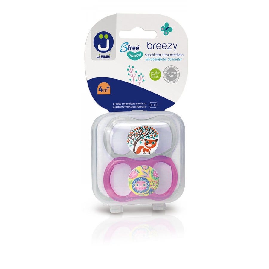 J Bimbi B Free Breezy Happy Succhietto Silicone Trasparente/Rosa 2 Pezzi 4 Mesi+ - 1