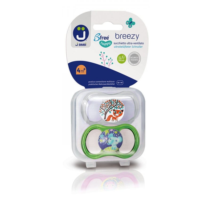 J Bimbi B Free Breezy Happy Succhietto Silicone Trasparente/Verde 2 Pezzi 4 Mesi+ - 1