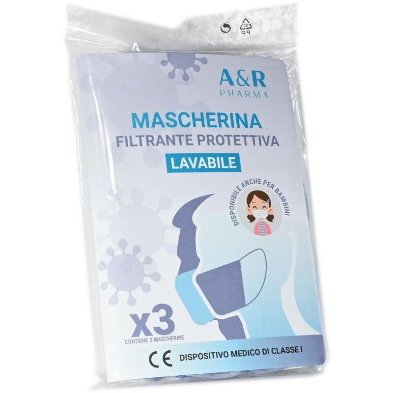 Mascherina Protettiva Lavabile Adulti Nera 3 Pezzi - 1