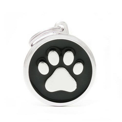 Medaglietta Per Cani E Gatti Personalizzata Cerchio Con Zampa Colore Nero Taglia Grande-1