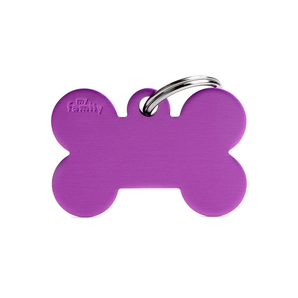 Medaglietta Per Cani E Gatti Personalizzata Osso In Alluminio Viola Taglia Grande-1
