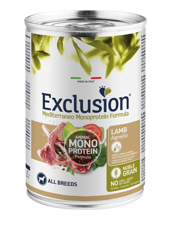 Exclusion Mediterraneo Monoprotein Noble Grain Umido Al Vitello Per Cani Lattina 400gr-1