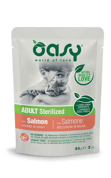 Oasy Gatto Adulto Sterilizzato Bocconcini Salmone Busta 85g-1