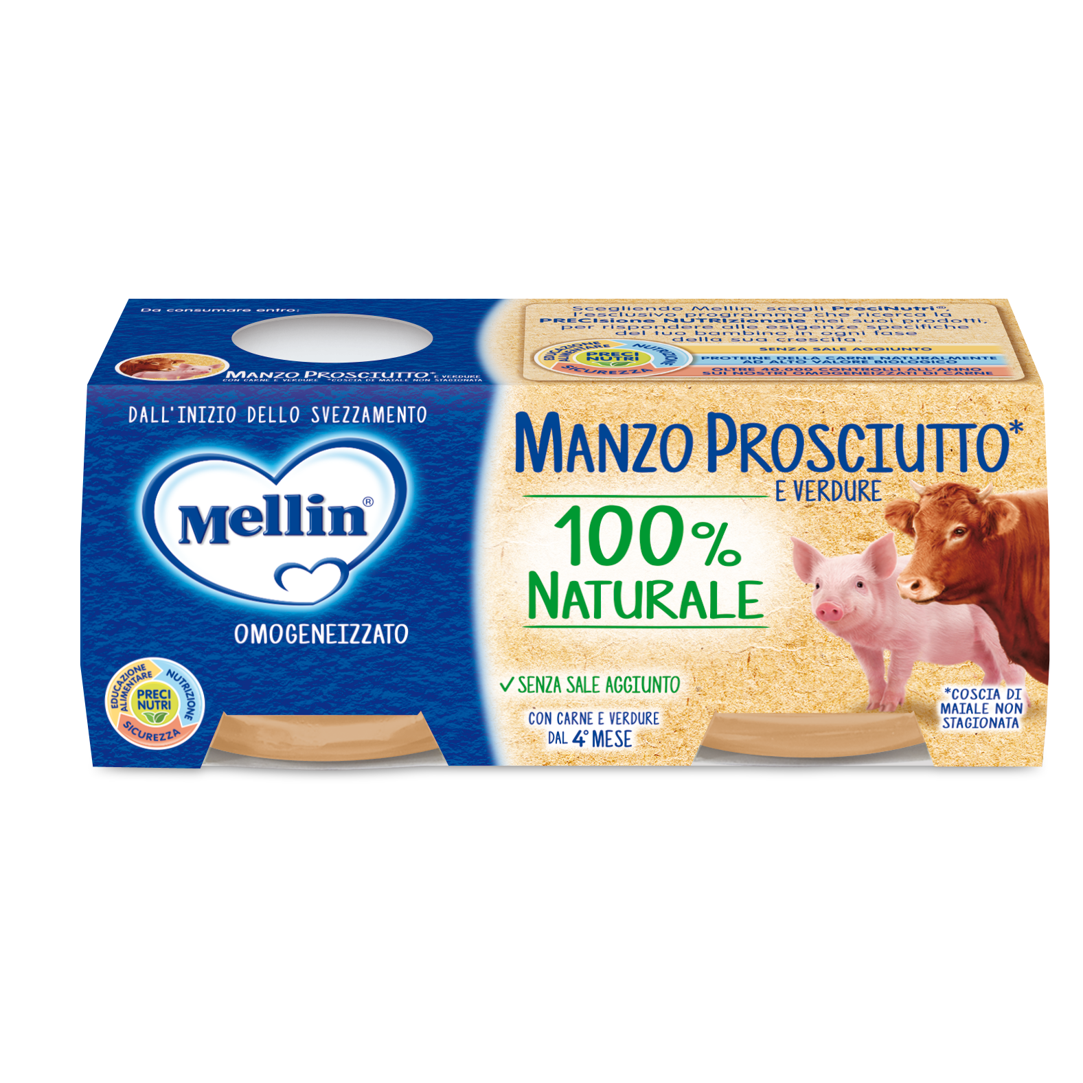 Mellin Omogeneizzato Manzo e Prosciutto con Verdure 2X80g  - 2
